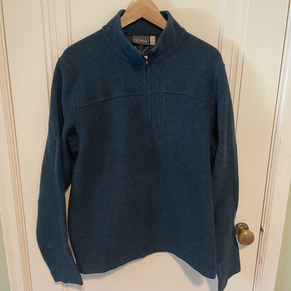 Ibex Quarter Zip Merino Wool Pullover Large Blue